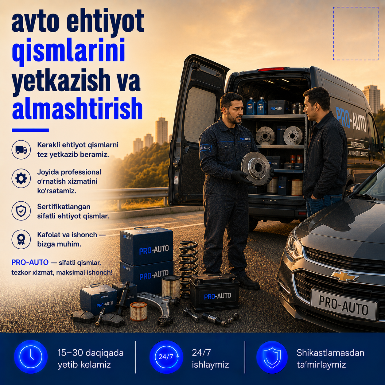 Avto ehtiyot qismlarini yetkazib berish va joyida almashtirish