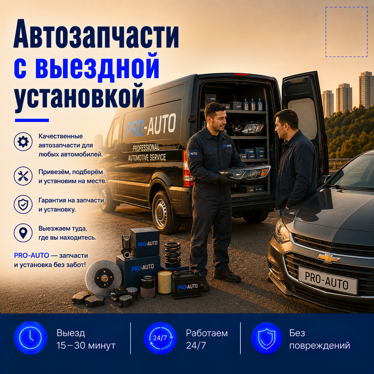 Автозапчасти с выездной установкой